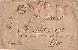 1872 - TYPE SIEGE 3x 40c ! Sur ENVELOPPE CHARGEE De COUTANCES (MANCHE) => VIRE (CALVADOS) - 1870 Asedio De Paris