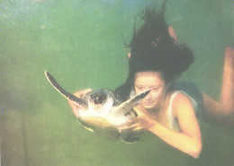 Georgia:Batumi Delfinarium, Lady Swimming With Turtle, 1980 - Turtles