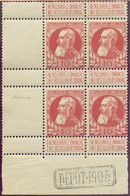 N°74(4) - 10 Centimes Rouge En Bloc De 4, Coin Inférieur Gauche Et Interpanneau Avec DEPOT 1905, Xx, Fraîcheur Postale - 1905 Thick Beard