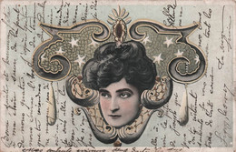 Illustrateur - Tete De Femme Avec Décor Artistique - Portrait  - Carte Postale Ancienne - Non Classés