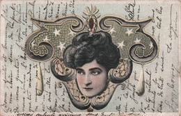Illustrateur - Tete De Femme Avec Décor Artistique - Portrait  - Carte Postale Ancienne - Zonder Classificatie