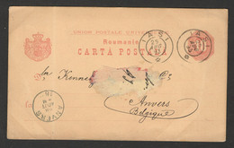 ROMANIA TO BELGIUM - POSTCARD STATIONERY - 1893. - Otros & Sin Clasificación