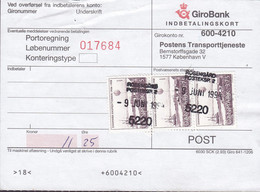 Denmark GiroBank Indbetalingskort Line Cds. ROSENGÅRD POSTEKSP. 2, 1994 Postsag 3-Stripe Cz. Slania (2 Scans) - Briefe U. Dokumente