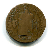 France, 2 Sols, 1793 - BB An II, Constitution, Mdc (Bell Metal), Strasbourg, B (F), KM#621, G.31 - 1791-1792 Constitución 