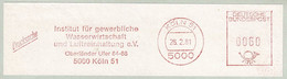 Deutsche Bundespost 1981, Freistempel / EMA / Meterstamp Institut Wasserwirtschaft Luftreinhalting Köln, Water, Air - Environment & Climate Protection