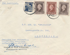 Nederlands Indië - 1947 - 4 Zegels, 55c Op Business LP-cover Batavia Naar Amsterdam - Gesloten Ter Verzending Aangeboden - Indes Néerlandaises