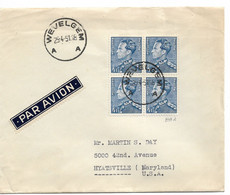 PM172/ TP 848 A (bloc De 4) Poortman S/L. Avion Obl. Wevelgem 25/4/51 > USA Maryland Hyatsville - Lettres & Documents