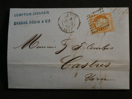 BN12 FRANCE  BELLE  LETTRE 1855  LYON A CASTRES+N°16 +AFFRANCH.INTERESSANT+++ - 1853-1860 Napoléon III