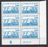 CD 97 FRANCE 1987 TIMBRE SERVICE CONSEIL DE L EUROPE BATIMENT DE STRASBOURG BLOC 6 TIMBRES COIN DATE 97  : 28 / 08 / 87 - Dienstzegels