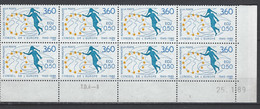CD 101 FRANCE 1989 TIMBRE SERVICE 40 EME ANNIVERSAIRE DU CONSEIL DE L EUROPE BLOC 8 TIMBRES COIN DATE 101 : 25 / 1 / 89 - Dienstzegels