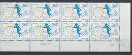 CD 101 FRANCE 1989 TIMBRE SERVICE 40 EME ANNIVERSAIRE DU CONSEIL DE L EUROPE BLOC 8 TIMBRES COIN DATE 101 : 25 / 1 / 89 - Dienstmarken