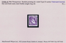 Ireland 1966 Photogravure Booklet Printing 5d Type II Watermark Inverted Very Fine Used - Oblitérés