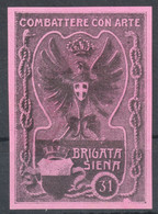 Military Army ITALY Brigata Siena WW1 War Propaganda Label Cinderella Vignette EAGLE - Oorlogspropaganda