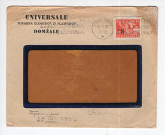 1947. YUGOSLAVIA,SLOVENIA,DOMZALE,UNIVERSALE,HAT MAKERS,FLAM:YOUR SAVINGS HELP THE STATE,COVER - Storia Postale