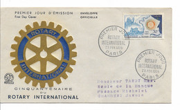 PM178/ FDC TP Français Rotary Enveloppe Officielle 1er Jour Paris 23/2/1955 50° Anniversaire Du Rotary International - Rotary Club