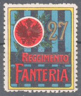 27 Reggimento Fanteria INFANTERIE  WW1 World War Military Charity Label Cinderella Vignette 1914 ITALY Delandre GOLD - Oorlogspropaganda