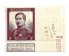 BELGIUM , ALBERT I° - 5 F. STAMP , 1912 . - 1912 Pellens