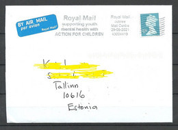 GREAT BRITAIN 2021 Air Mail Cover To Estonia With "Youth Mental Health" Cachet & Queen Elizabeth II 1,70 Stamp As Single - Brieven En Documenten