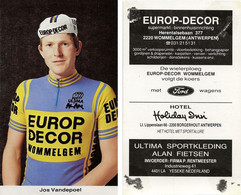 CARTE CYCLISME JOS VAN DE POEL TEAM EUROP DECOR 1982 ( SERIE 6,5 X 10,5, VOIR PARTIE ARRIERE ) - Cycling