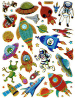 Rakete Ufo Aufkleber Metallic Look / Roket Planet Sticker 13x10 Cm ST526 - Scrapbooking