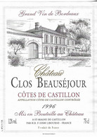 CHATEAU CLOS BEAUSEJOUR 1996 - COTE DE CASTILLON CHATEAU A SAINT MAGNE DE CASTILLON GIRONDE, VOIR LE SCANNER - Castillos