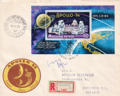 Hungary  Magyar 1971 FDC Space Cover Apollo 14  First Vehicle On The Moon - Lettres & Documents