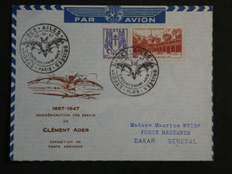 BN14 FRANCE BELLE LETTRE  1947 PARIS A DAKAR +CLEMENT ADER AEROPHILATELIE+AFFRANCH. PLAISANT++ - 1927-1959 Briefe & Dokumente