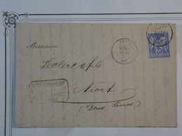 BN14 FRANCE BELLE LETTRE   1877 PARIS A NIORT   +SAGE 25C +AFFRANCH. PLAISANT++ - Altri & Non Classificati