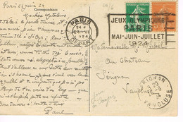 JEUX OLYMPIQUES 1924 -  MARQUE POSTALE - JOUR DU CONGRES INTERNATIONAL D'ESCRIME - 24-06 - - Zomer 1924: Parijs