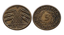 GERMANIA 5 RENTENPFENNIG 1924 F - 5 Rentenpfennig & 5 Reichspfennig