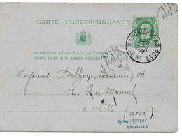 PM185/ Entier CP 12  Obl. Marchienne-Au-Pont 1881 + C. Privé S.A. Des Charbonnages Monceau-Beaumont-Charleroy > Lille - Postcards 1871-1909