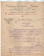 VP21.627 - 1915 - Lettre - Cie D'Assurances Générale, P. LATOUCHE à LE MANS & PARIS Pour SAINT GERMAIN DE LA COUDRE - Bank & Versicherung