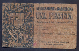 BILLETE DEL AYUNTAMIENTO DE BARCELONA DE 1 PESETA DE 1937 - 1-2 Peseten