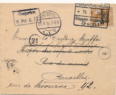 COVER 1916  ETAPPEN GENT INSPECTION TO BRUXELLES   GEPRÜFT - Brieven En Documenten