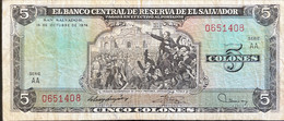 El Salvador 5 Colones, P-117 (15.10.1974) - Fine - AA Serial Number - RARE - El Salvador