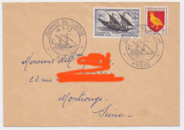 Journée Du Timbre 1957 Service Maritime Postal Enveloppe Qui A Voyagée De Paris Vers La Suisse - 1950-1959