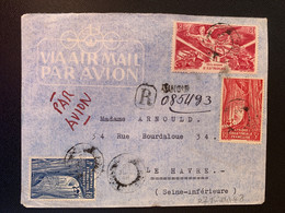 Colonies Françaises Oubangui Chari 27 Juillet 1948 Vers Le Havre No 218 220 Et PA 43 - Storia Postale