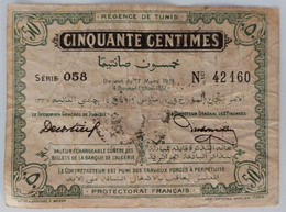 Tunesie -Tunesia 50 Centimes 1919, Protectorat Francais, Pick 45b - Tunisie