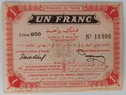 Tunesie -Tunesia 1 Franc 1919, Protectorat Francais, Pick 46a About UNC - Tunisie