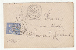 France, Small Letter Cover Posted 1877 Châteauroux To Saint Amand B230205 - 1876-1898 Sage (Type II)