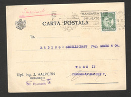 ROMANIA  TO AUSTRIA - POSTCARD STATIONERY - 1932. - Otros & Sin Clasificación