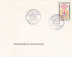 INTERNATIONAL YEAR OF HUMAN RIGHTS, SPECIAL POSTMARKS AND STAMP ON COVER, OBLIT FDC, 1968, NEW CALEDONIA - Storia Postale