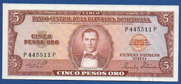 DOMINICAN REPUBLIC - P.100 – 5 Pesos 1973-1974 UNC, Serie P 445511 P - Nice Serial Number + RARE Note - Repubblica Dominicana