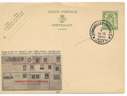 PM192/ Entier CP 112 Avec Repiquage Pub Au Profit Des Employés Chômeurs SBEP Obl. Sur Commande BXL * Hôtel Albert* 1936 - Cartes Postales 1934-1951