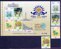 INDIA 2000 Indipex Asiana International Philatelic Exhibition Flora Fauna 4v SET + Miniature Sheet MNH, P.O Fresh & Fine - Other & Unclassified