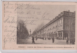 TORINO  VEDUTA DEL CORSO E MONUMENTO A VITTORIO EMANUELE II  VG  1906 - Bar, Alberghi & Ristoranti