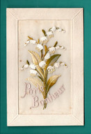 FLEUR . " MUGUET " . " PORTE BONHEUR " . BELLE CARTE TISSU BRODÉE - Réf. N°36858 - - Flowers