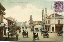 SINGAPOUR CARTE POSTALE -SINGAPORE SOUTH BRIDGE ROAD DEPART SINGAPORE ? ? ? POUR LE LAOS - Singapur (...-1959)