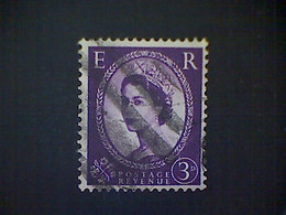 Great Britain, Scott #322(var), Used(o), 1957, Wilding: Queen Elizabeth II, 3d, Deep Purple - Used Stamps