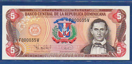 DOMINICAN REPUBLIC - P.147 – 5 Pesos Oro 1995 UNC, Serie F 000035 V, Low Serial Number - Dominicaine